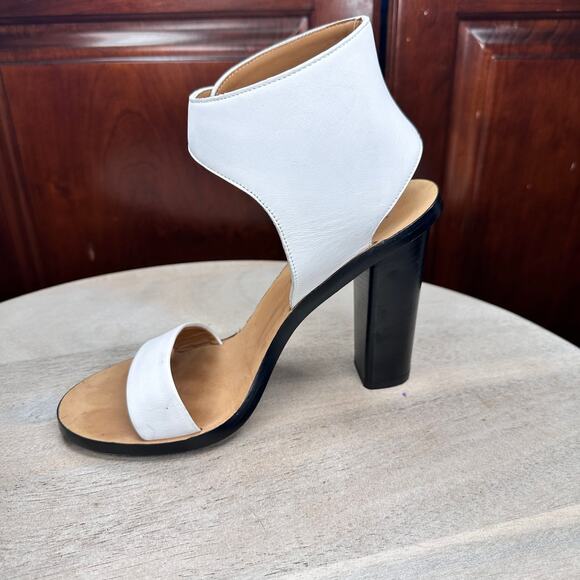 Vince Womens Nicole Leather Sandals Size 7 White Leather Open Toe Block Heels - Picture 4 of 10